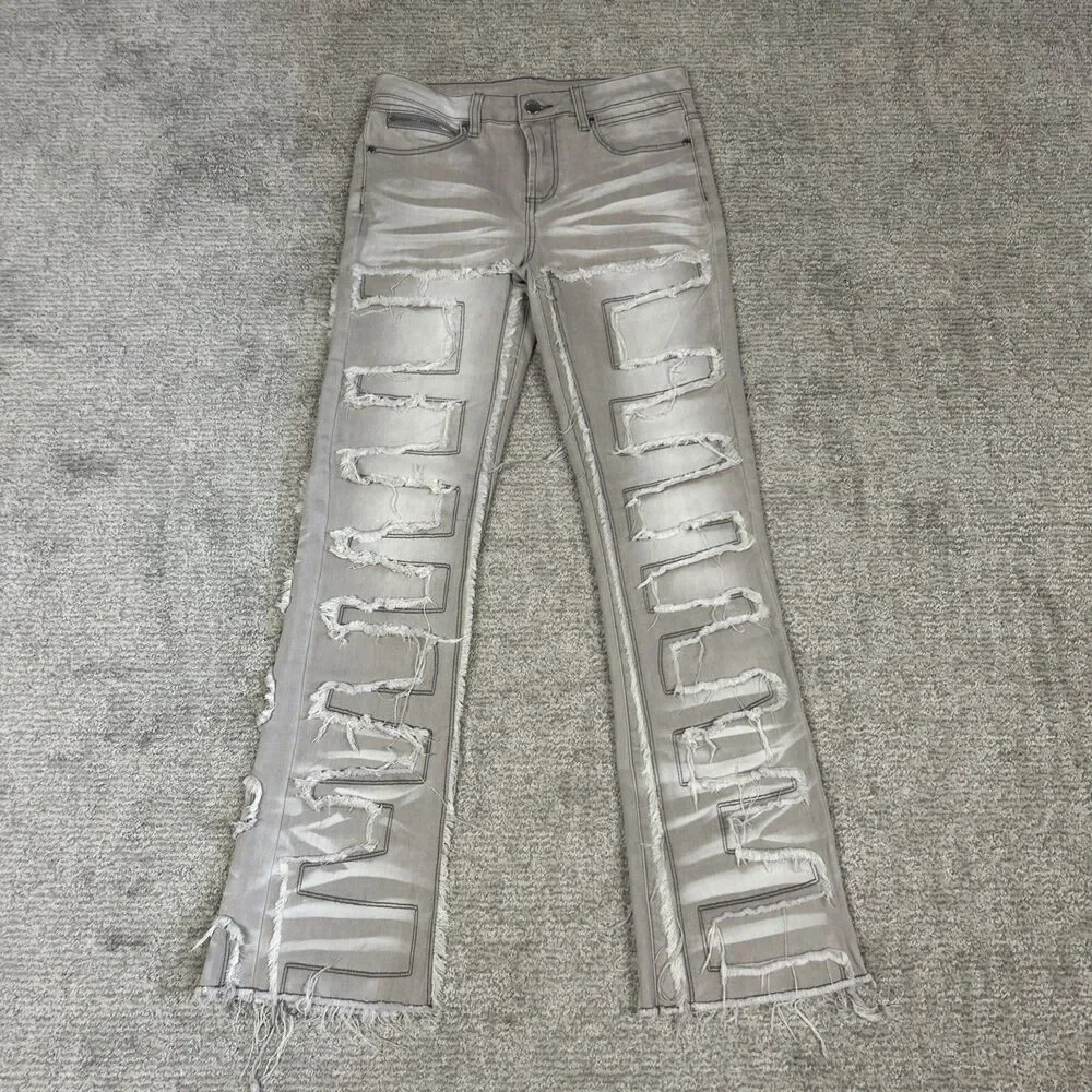 Rockstar Original Jeans Boys 14 Super Shake Stacked Flare Denim Light Gray